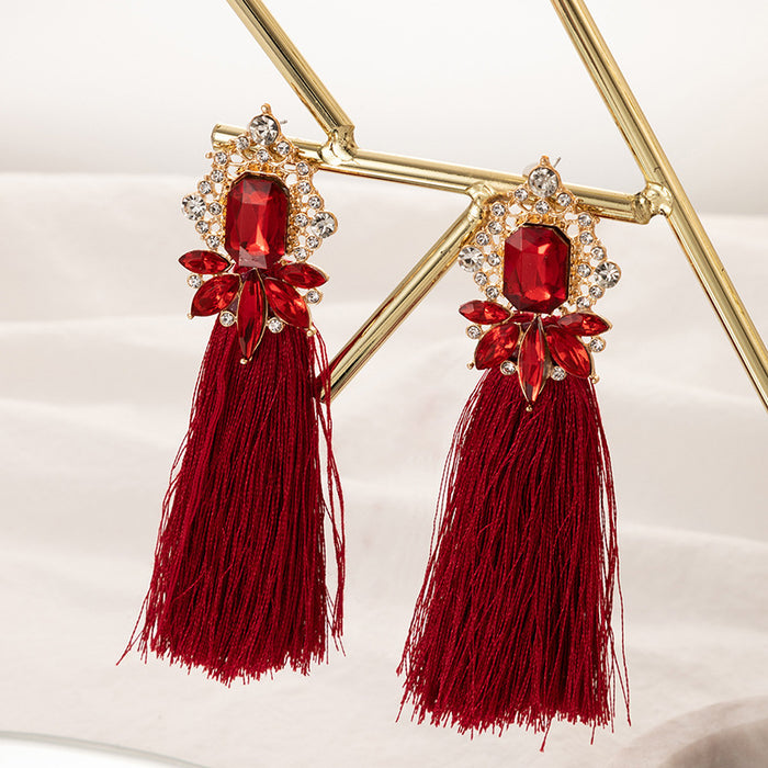 Bohemian tassel earrings retro ethnic style diamond earrings