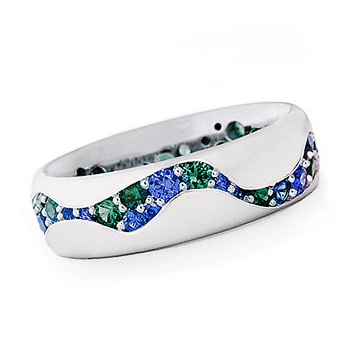 Blue green zircon couple ring simple innovative ring