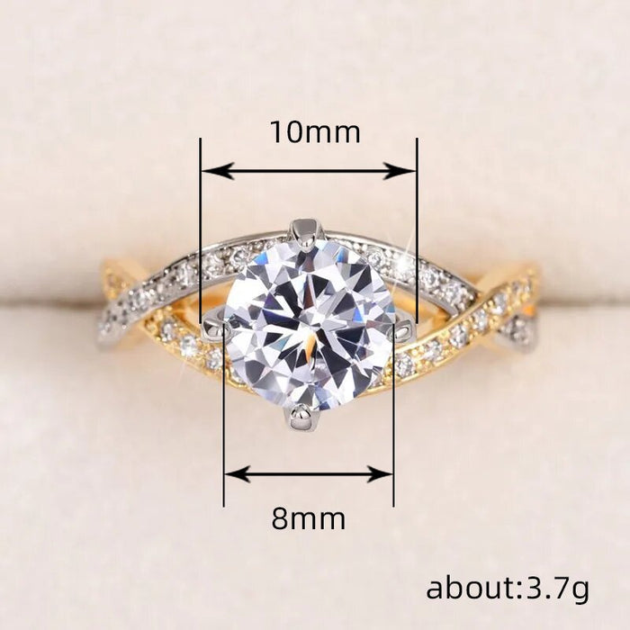 Four-claw imitation zircon micro-inlaid ring double row two-color twist arm ring