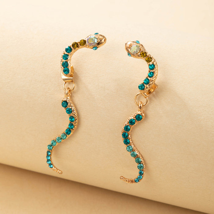 Fashionable diamond-studded snake-shaped earrings, geometric animal earrings