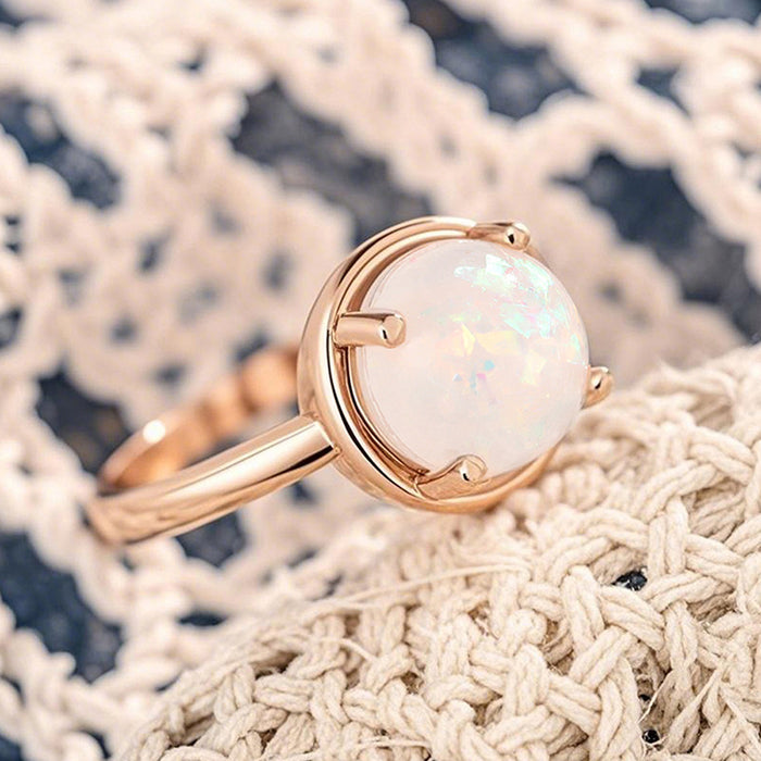 women's four-claw inlaid round imitation opal ring