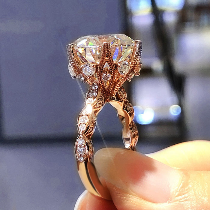 Rose gold plated flower zircon ring fashion engagement ring