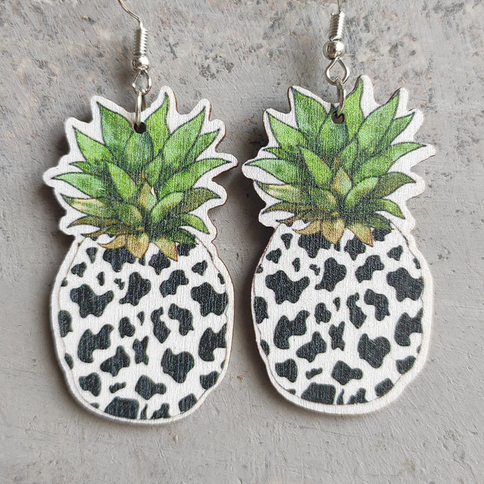 Pineapple Earrings with Aztec Cow Print and Leopard Pattern