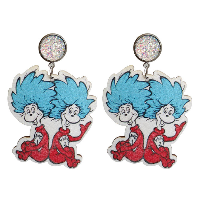 School season wooden cartoon reading earrings