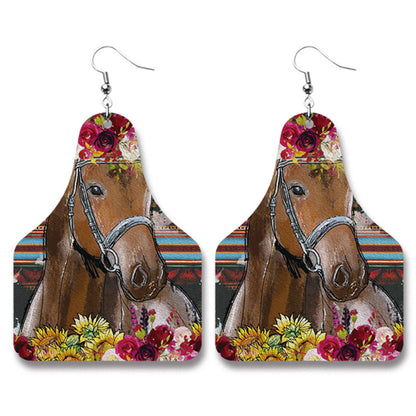 Christmas Farm Animal Western Sunflower PU Leather Earrings