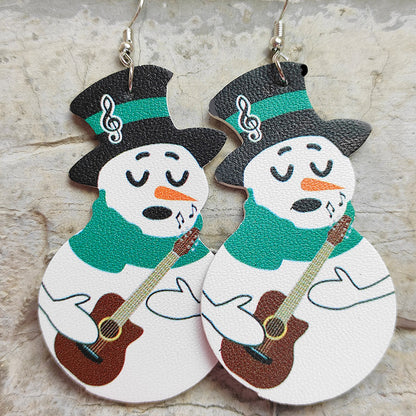 Christmas Snowman Leather Earrings with Sports Ball Design