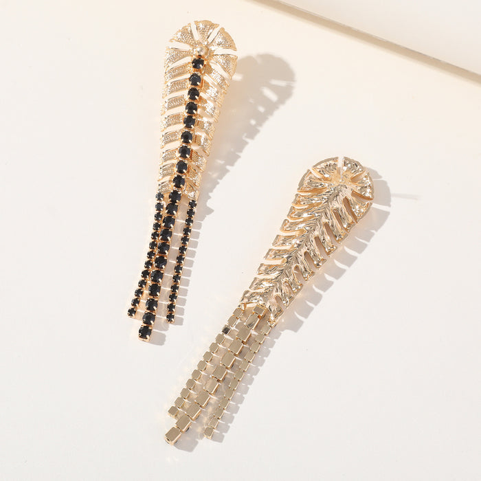 ZA Leaf Tassel Earrings - Vintage Rhinestone Jewelry for a Bohemian Look