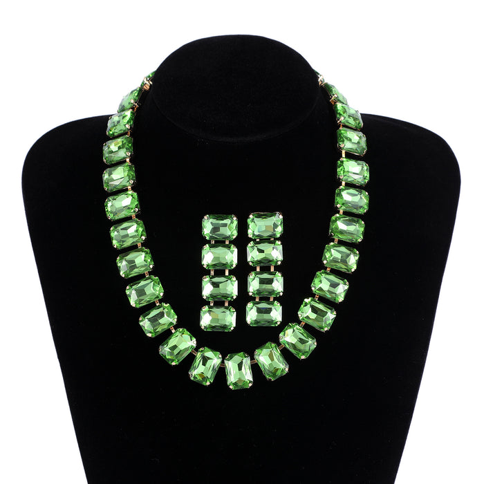 Green Crystal Necklace and Earring Set - Fashionable and Luxurious Rhinestone Choker