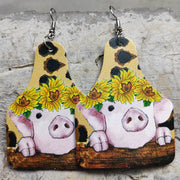 Cross Teardrop Leather Earrings with Western Flag Sunflower and Boot Design - wallojewerly 