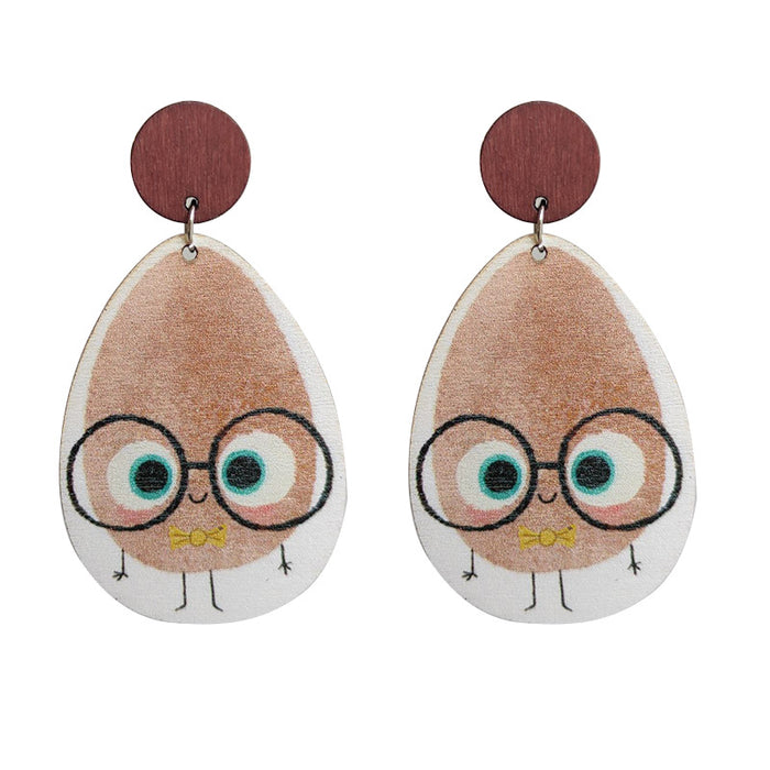 Wooden Egg Earrings with Glasses for School Season