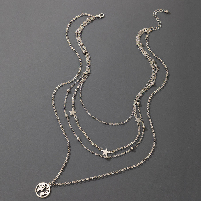 Collar con colgante de mapa estelar geométrico con cadena de plata: diseño simple de 4 capas