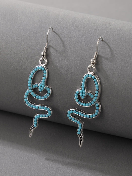 Blue snake-shaped boho earrings