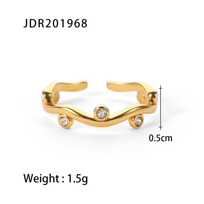 18K Gold Plated Leaf-Shape Open Ring with White Zircon - Women's Trendy Jewelry