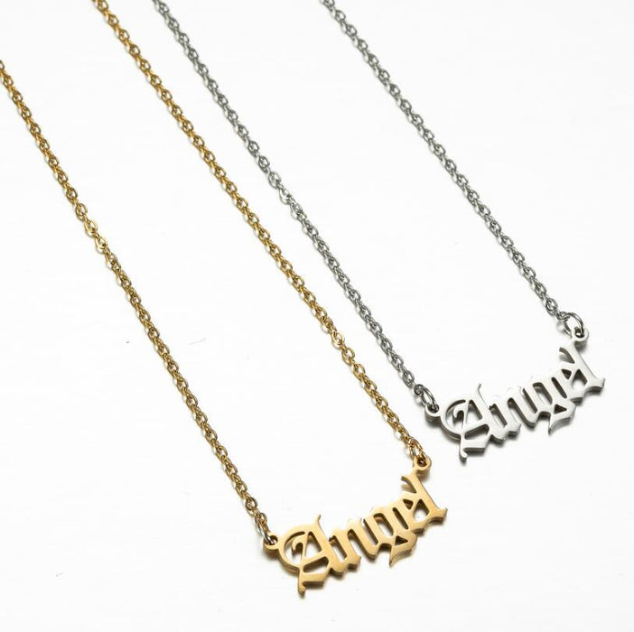 Angel pendant necklace, European and American retro English letter combination clavicle chain