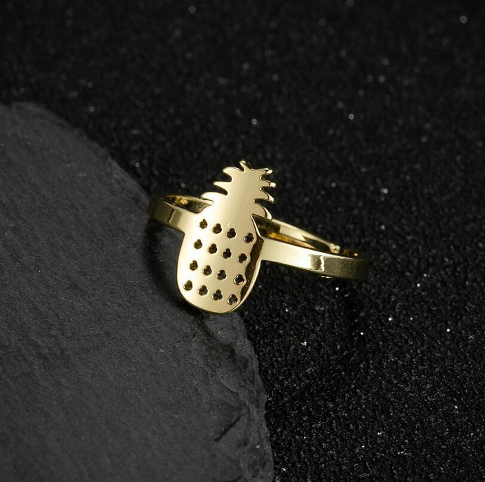 Retro hollow pineapple ring, European and American style stainless steel open ring wholesale