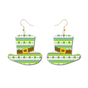 St. Patrick's Day Glitter Earrings with Green Polka Dot and Flower Hat - wallojewerly 