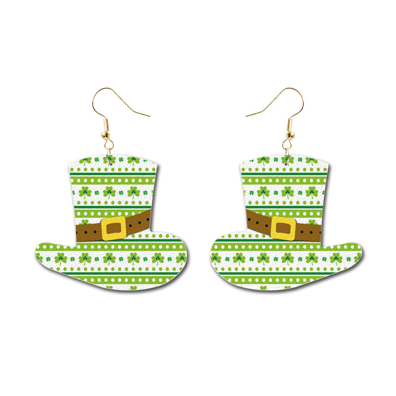 St. Patrick's Day Glitter Earrings with Green Polka Dot and Flower Hat - wallojewerly 