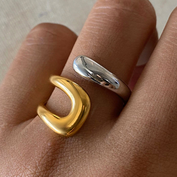 18k gold and stainless steel contrast open ring