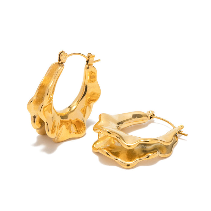 High-End 18K Gold-Plated Stainless Steel Skirted Hoop Earrings - French Style Jewelry for Women