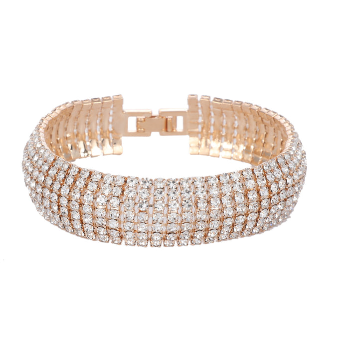 Pulsera popular de diamantes de imitación: brazalete de varias filas con detalles de cristal