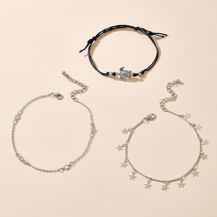 Punk Metal Chain Anklet Set - Geometric Gold and Silver Jewelry