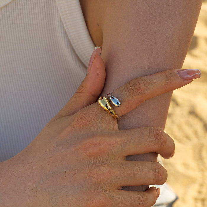 18K Gold Stainless Steel Flower Zircon Ring - Vintage French Style