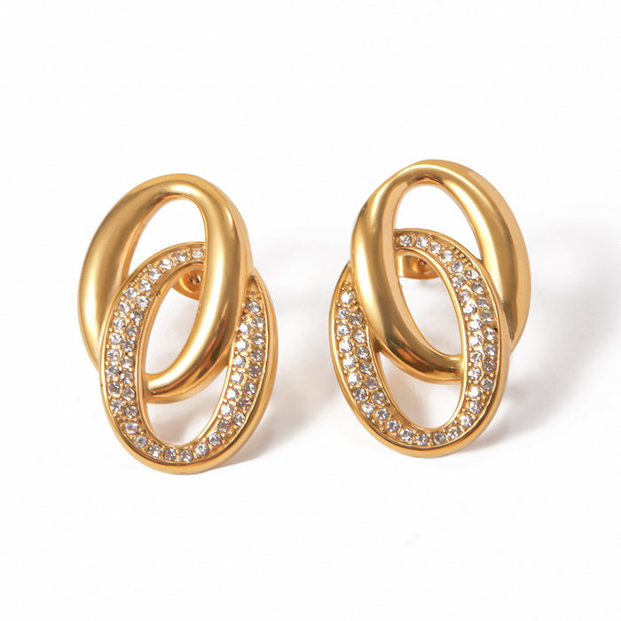 High-End 18K Gold Stainless Steel Double Circle Earrings - Elegant Vintage Titanium Steel Jewelry