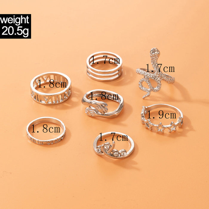 Snake-shaped hollow palm ring seven-piece set star diamond monogram