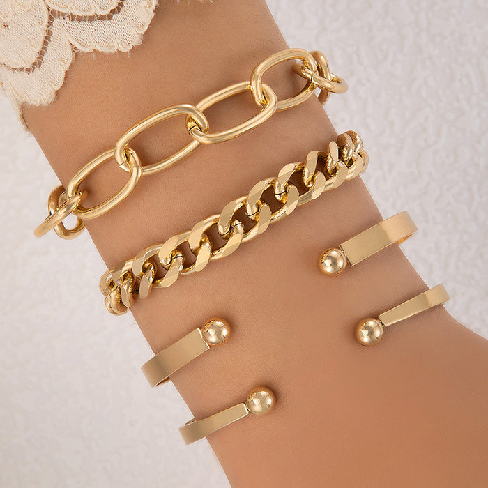 Chunky Chain Bracelet Set - Four-Piece Minimalist Jewelry