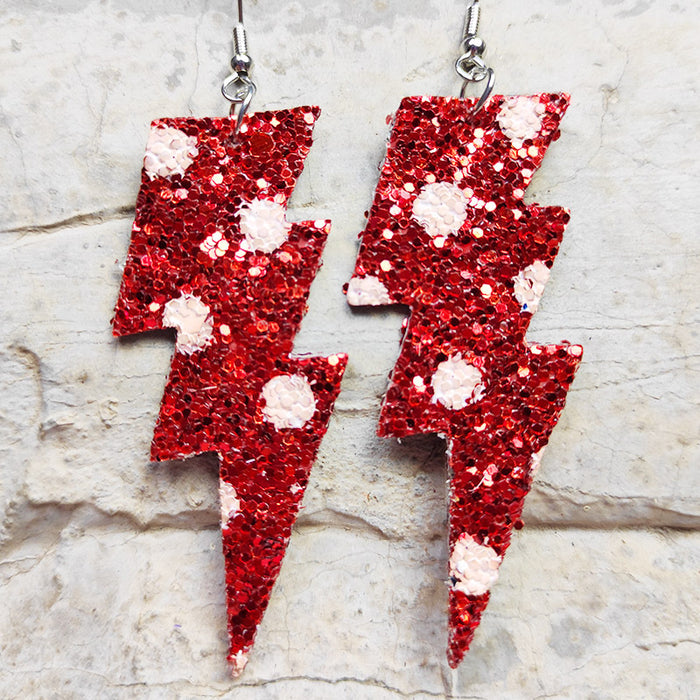 Carnival Style Glitter Lightning Leather Earrings with Bold Design