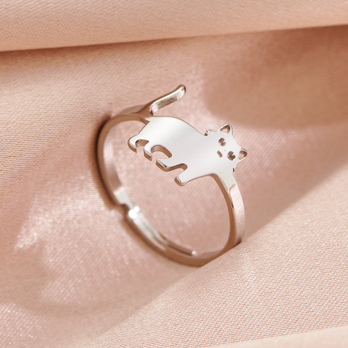 Cartoon funny cat ring, niche childlike open ring wholesale