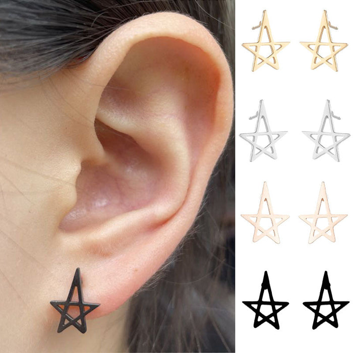 Pendientes de acero inoxidable con forma de estrella: joyas geométricas sencillas y elegantes