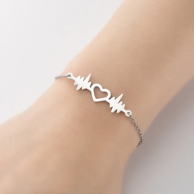 Hollow heart heartbeat bracelet, niche design temperament jewelry Korean wholesale