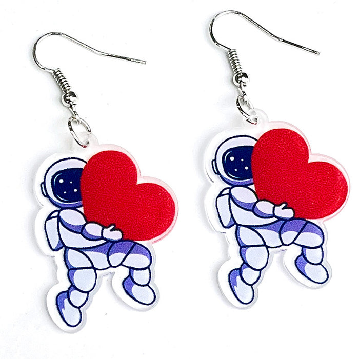 Valentine's Day Earrings with Vintage Smiley Face, Astronaut, and Heart Designs