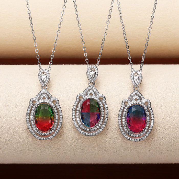 Oval zircon pendant necklace colored zircon jewelry