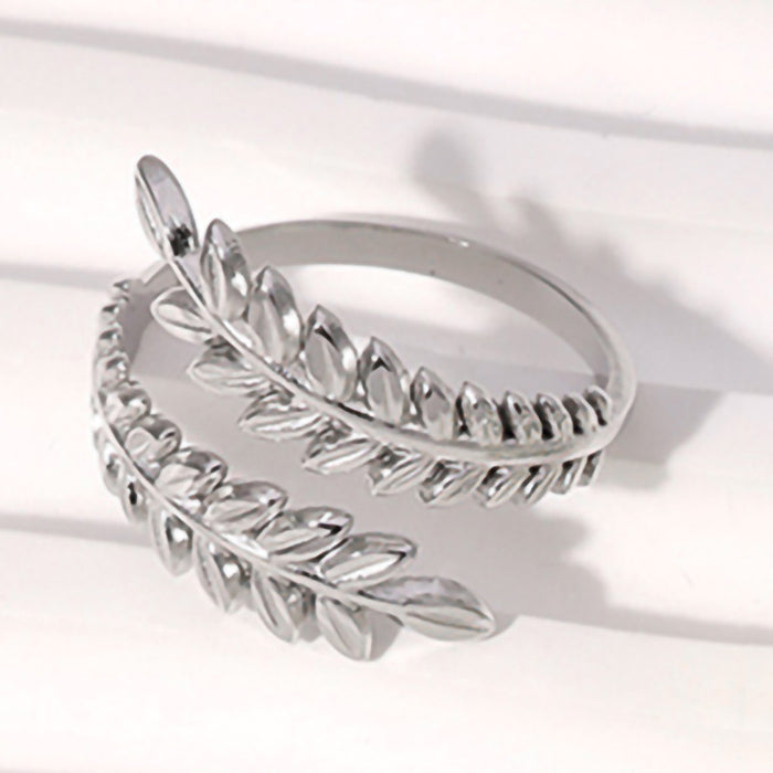 Leaf-shaped opening adjustable ring simple metal forest ring