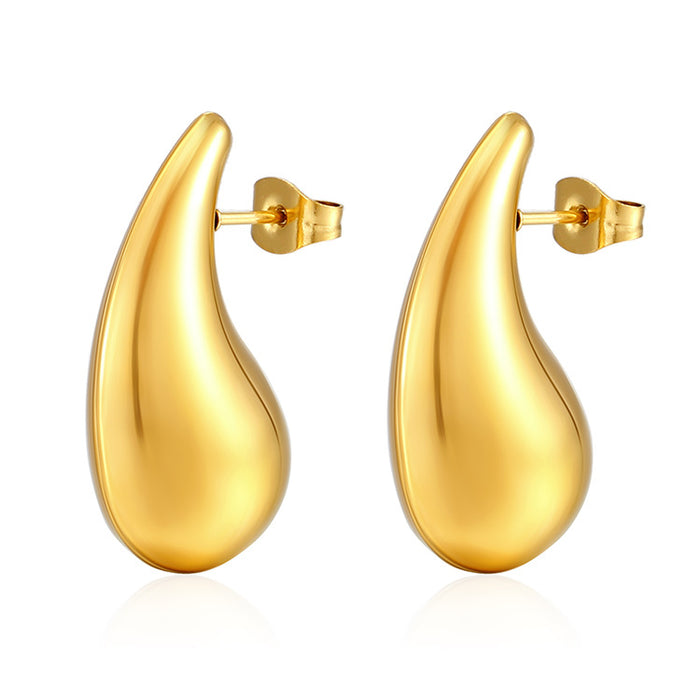 Pendientes redondos huecos de acero inoxidable chapados en oro de 18 quilates, pendientes sencillos para mujer