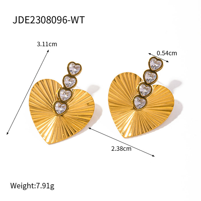 Unique European 18K Gold Plated Stainless Steel Zircon Heart Earrings - Fashion Jewelry for Women