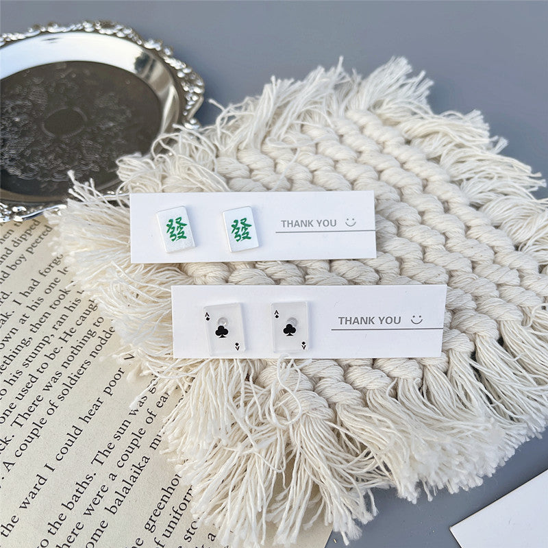 Mahjong earrings S925 silver needle fun Chinese style earrings