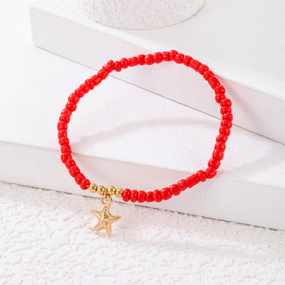 Beaded Scallop and Starfish Single Anklet - Simple Geometric Beach Foot Jewelry