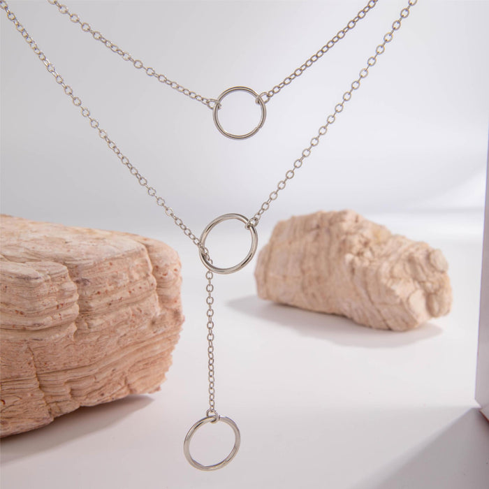 Minimalist Double-Circle Pendant Layered Necklace