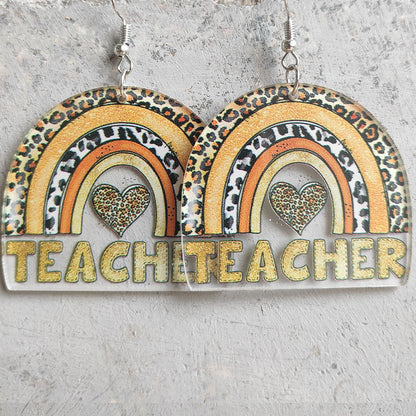 Cute Teacher Earrings with Ruler, Pencil, Apple, and Rainbow Designs