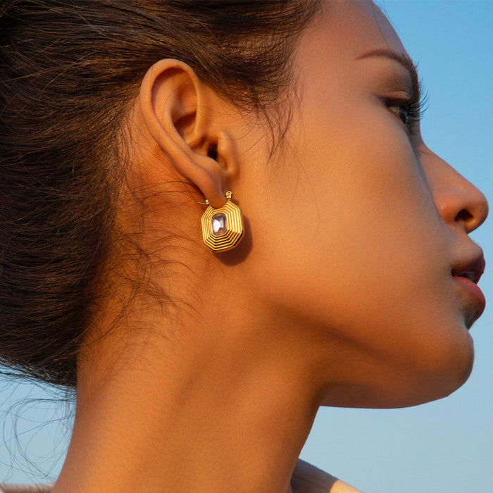 Pendientes colgantes con forma de pirámide con incrustaciones de circonitas: pendientes vintage en espiral para mujer
