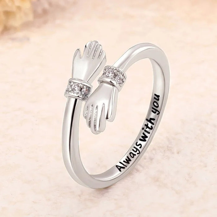 Anillo abierto con dos manos que se abrazan, regalo de aniversario para mujer, joyería