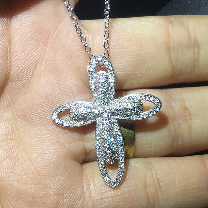 Pave Cross Zirconia Women's Fashion Pendant Necklace