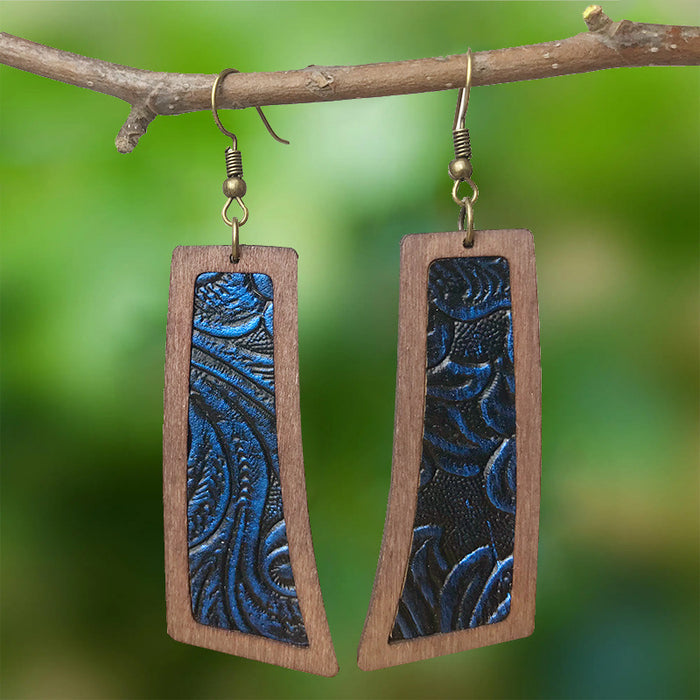 Wooden Blue Wave Earrings