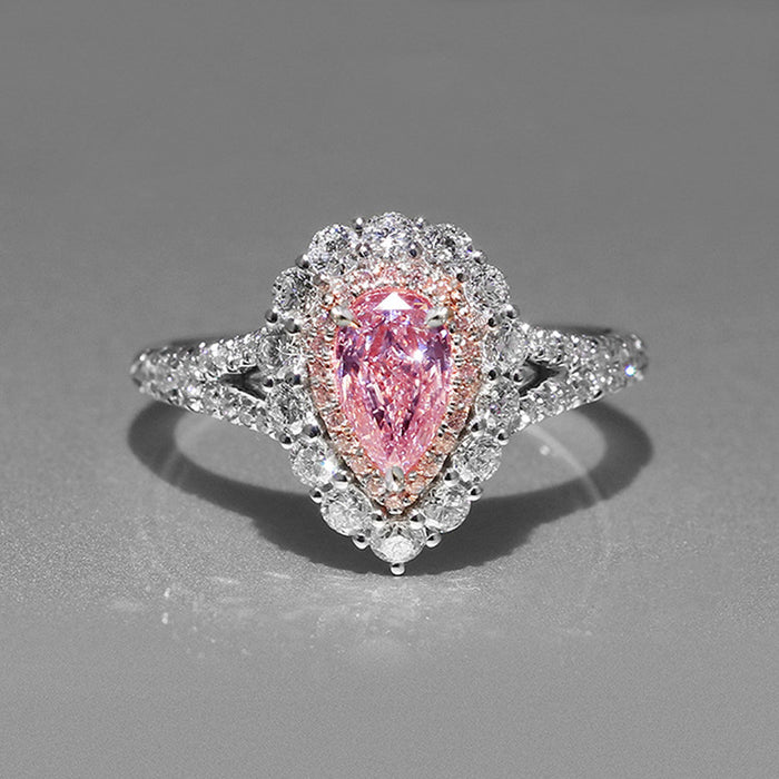 Anillo de lujo multicapa con gota de agua rosa súper brillante