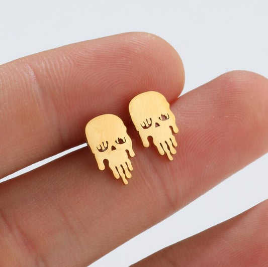 Pendientes de acero inoxidable con forma de calavera: joyas sencillas y lujosas para Halloween