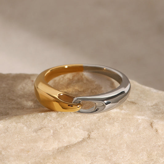 Elegant 18K Gold Plated Stainless Steel Ring with Textured Finish