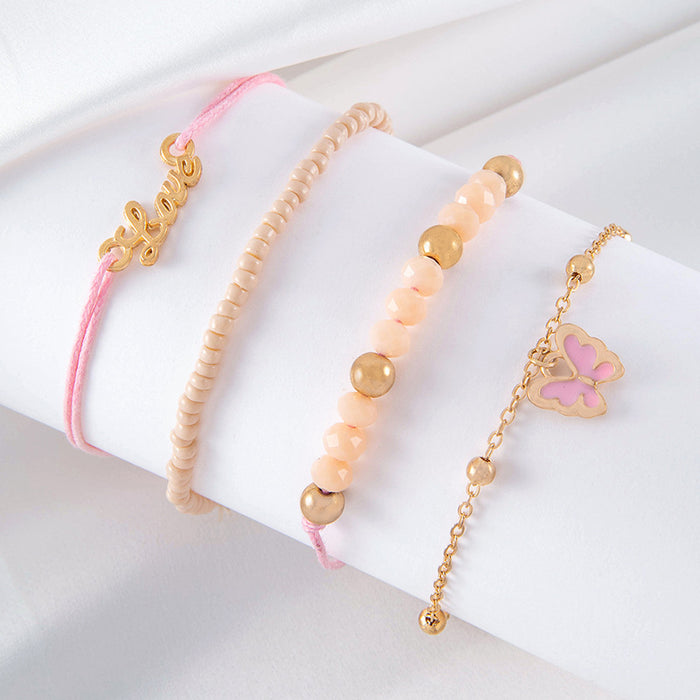 Sweet Butterfly Pearl Bracelet Set - Creative Beaded Four-Piece Jewelry